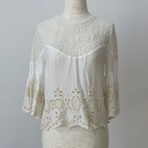 Zara Embroidered Lace Eyelet Blouse Top S